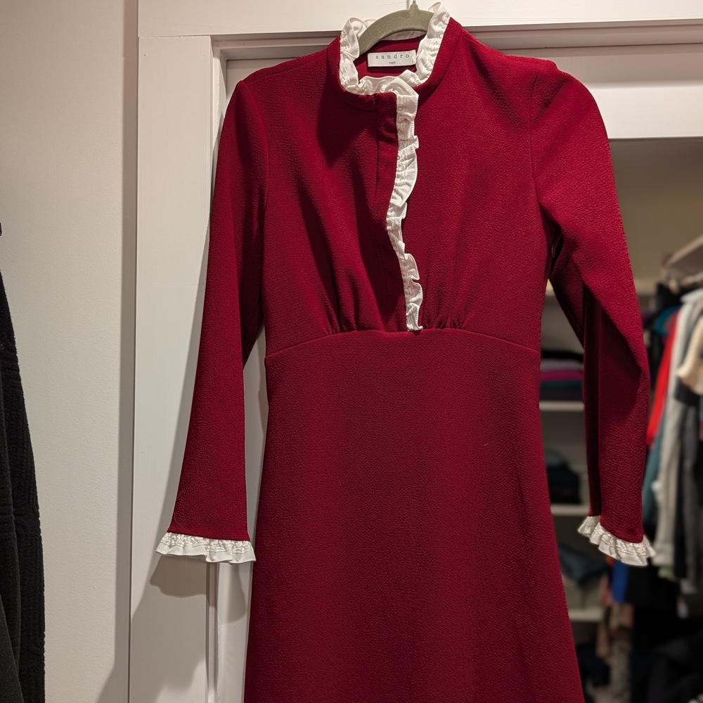 Red Dress with White Ruffle Trim